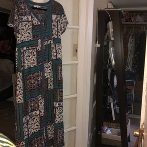 Patchwork maxi dress, blue and white, size XL